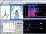 Figure 2d  Pretreatment left excursion computerized occlusal analysis/EMG recording frames. At muscle shutdown for all muscles. Note that after excursive commencement, which begins in time, to the right of the vertical time cursor (top right panel; F