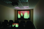 Fig 4. The large projector screen on which Mike Bellerino views images of his work.