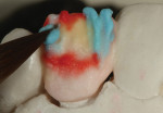 Figure 7 The hue was incrementally increased, adding porcelain powder buildup of colors blue and red.