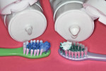 Figure 5 Suitable portions of Enamelon Gel (left) and Toothpaste (right).